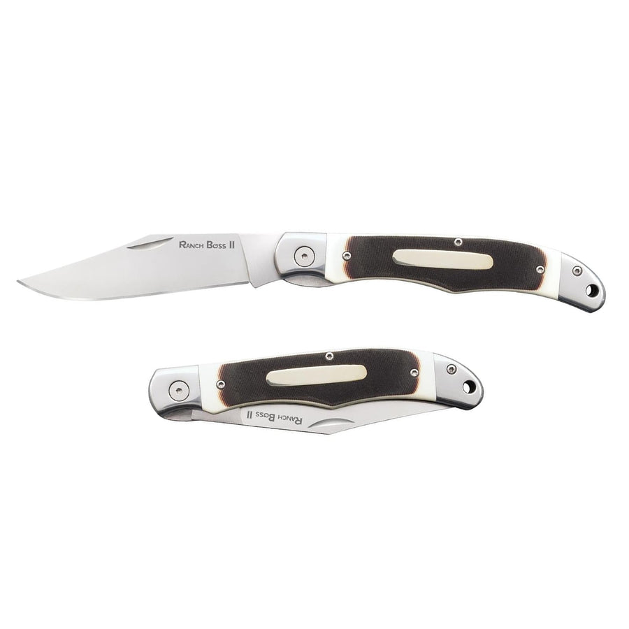 Ranch Boss II COLD STEEL 4" SK-5 Razor-Sharp Blade 5.25" Faux Sawed Bone Handle Versatile Outdoors Folding Knife, Blister Pack