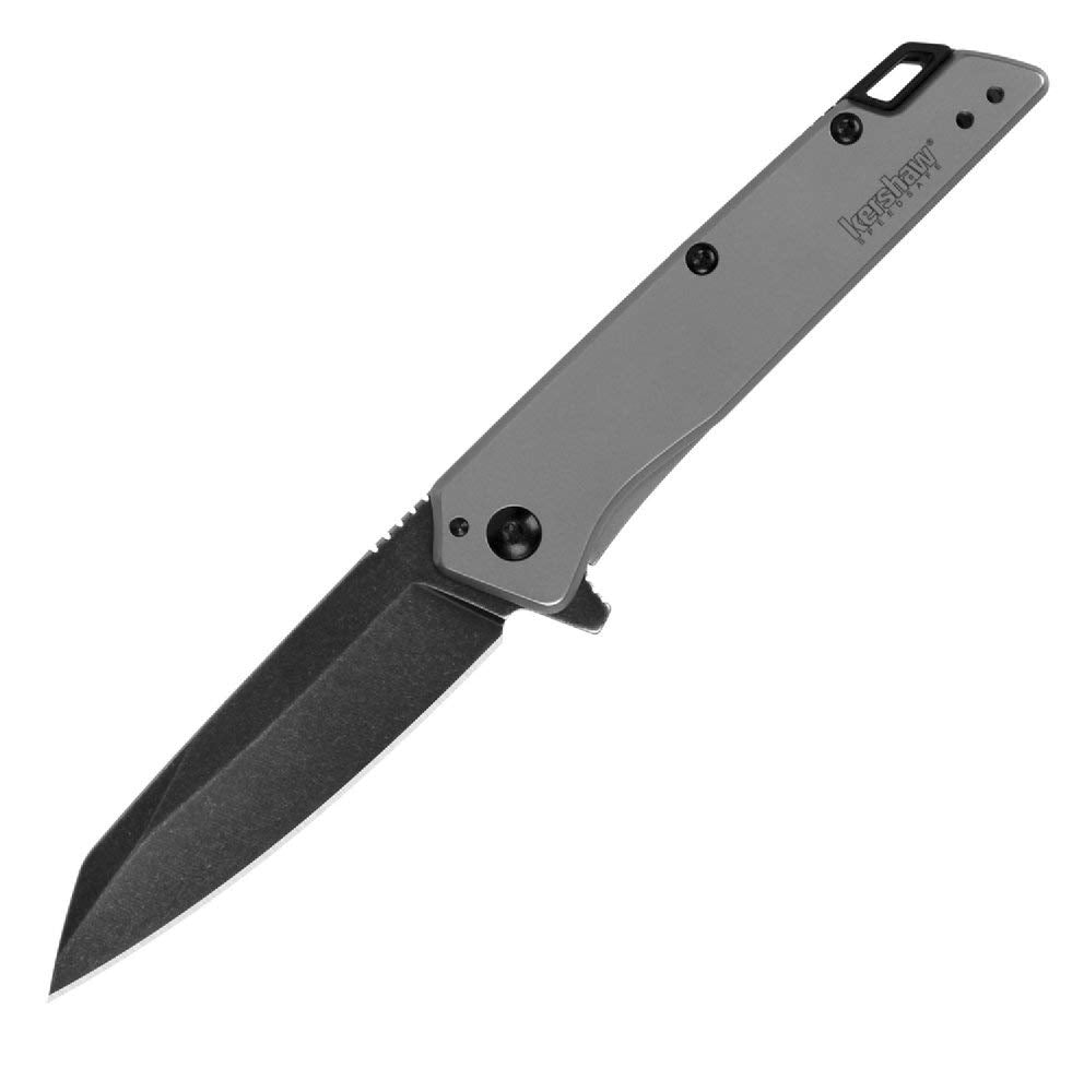Misdirect Kershaw Pocketknife; 2.9 in. 4Cr13 Black-Oxide Blackwash Finish Blade, Stainless Steel Stonewash Finish Handle Equipped with SpeedSafe Assisted Opening, Flipper and Frame Lock (1365)