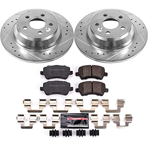 Rear Power Stop K4703 Z23 Carbon Fiber Brake Pads with Drilled & Slotted Brake Rotors Kit