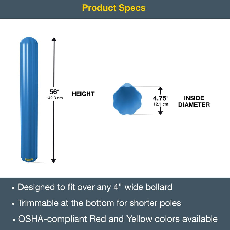 Bollard Covers Eagle for 4 Inch Poles - 56" Tall, Durable Fluted HDPE Plastic - Trimmable Blue Bollard Post Sleeve for Parking Lots, Warehouses, and Loading Docks, 1732BL
