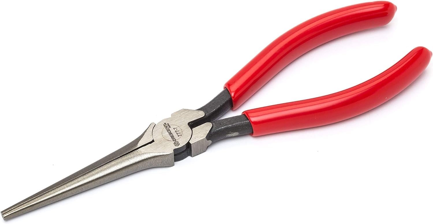 7" Long Crescent Needle Nose Pliers - Designed for Wire Bending, Gripping & Twisting - Long Reach Pliers with Dipped Handle Grips - Electrician Tool - 7777CVN