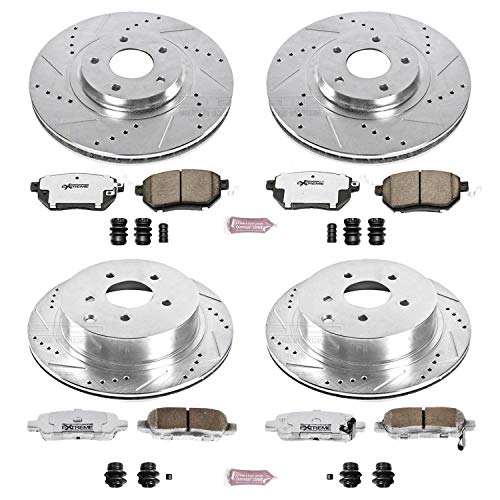 Power Stop K2767-26 Z26 Carbon Fiber Brake Pads Front and Rear with Drilled & Slotted Brake Rotors Kit For INFINITI FX35, INFINITI FX45, Nissan Murano, Nissan Murano [Model Specific]