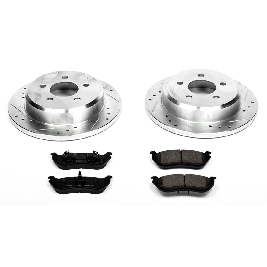 Power Stop K2984 Brake Pads Rear Z23 Carbon Fiber with Drilled & Slotted Brake Rotors Kit For Ford Crown Victoria, Lincoln Town Car, Mercury Grand Marquis [Model Specific]