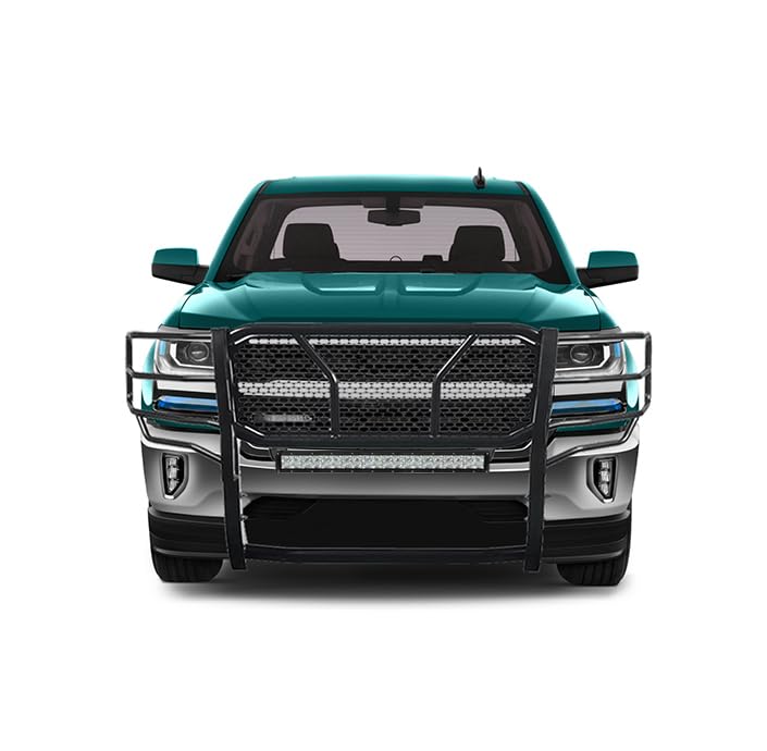 Heavy Duty Black Horse Rugged Grille Brush Bumper Guard Modular Black Come with 20" Double Row LED Light Compatible with 2019-2021 Silverado 1500 LD|2014-2018 Silverado 1500-RU-CHSI14-B-KIT