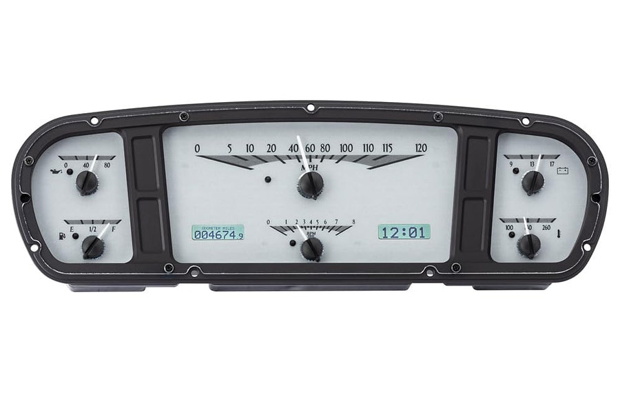 Dakota Digital VHX-65F-PU-S-W Analog Dash Gauge System with Compatible 1965-66 Ford Custom Cab Pickup, Silver Alloy Style, White Backlighting