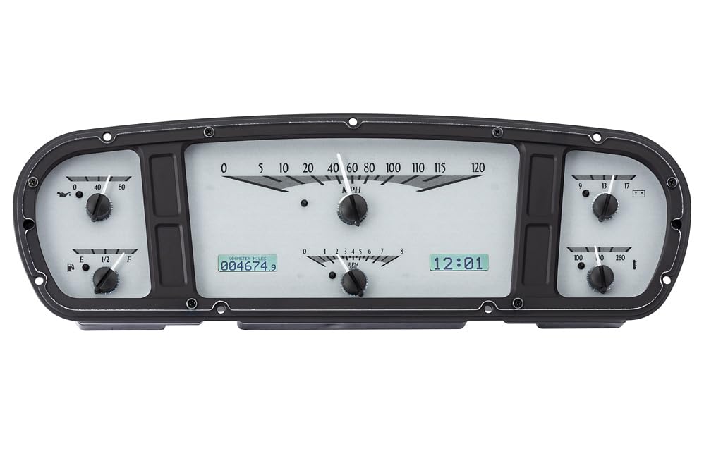 Dakota Digital VHX-65F-PU-S-W Analog Dash Gauge System with Compatible 1965-66 Ford Custom Cab Pickup, Silver Alloy Style, White Backlighting