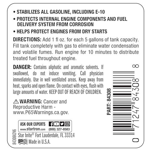 ProStar STAR BRITE Gasoline Stabilizer - Fog & Protect Stored Engines & Entire Fuel System from Corrosion - Keep Gas Fresh for up to 1 Year - EZ Store EZ Start 8OZ (084308P)