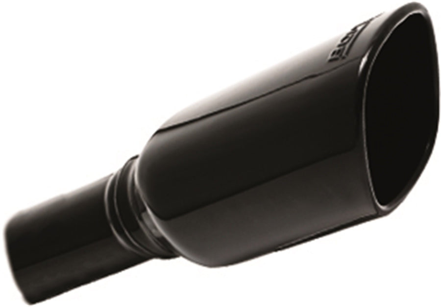 BORLA Exhaust Tip 2" Inlet - 3.5" x 3.28" Single Square Rolled-Edge Angle-Cut Outlet - 10.5" Long With Black Chrome Finish Embossed With BORLA Logo. Clamp On Mounting. Clamp Included. 20160