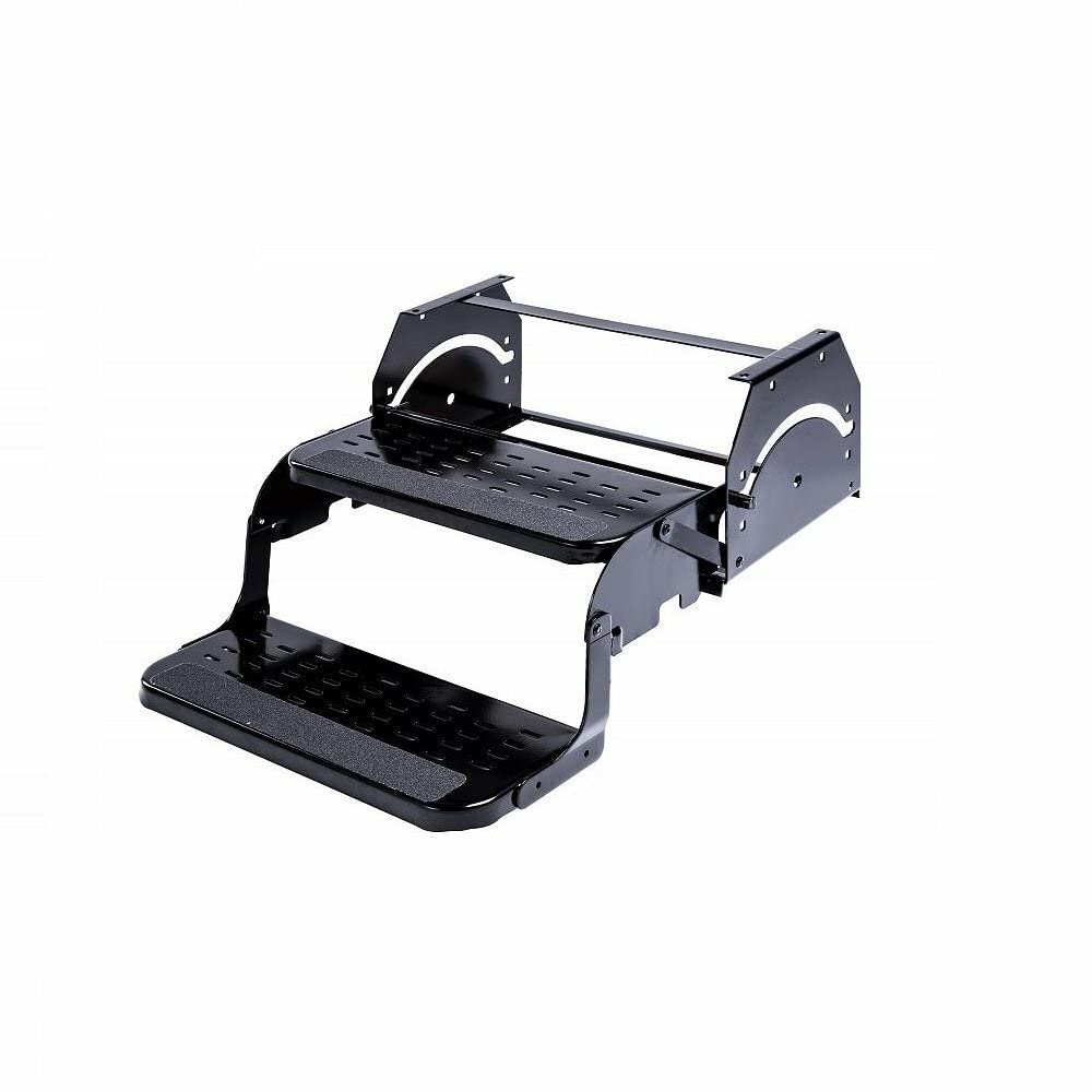 Manual RV Step Stromberg Carlson SMFP-2120 – Foldable Camper Stairs for Trailer Entry, Portable Double Pull Out Platform for RV, Rust Resistant Construction, Exterior Camper Step, 20" Non-Skid Design