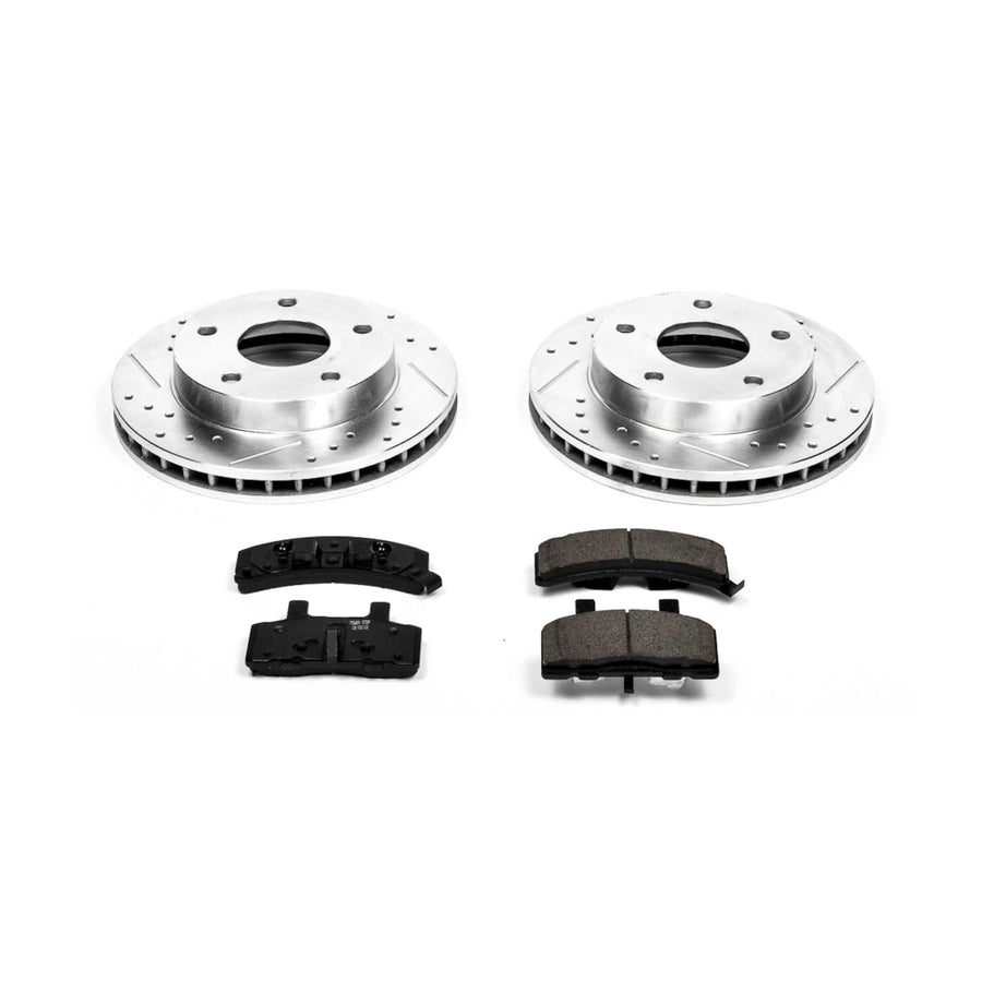 Power Stop K2126 Z23 Carbon Fiber Brake Pads with Drilled & Slotted Brake Rotors Kit For Dodge Ram 1500 1994-1999 [Model Specific]