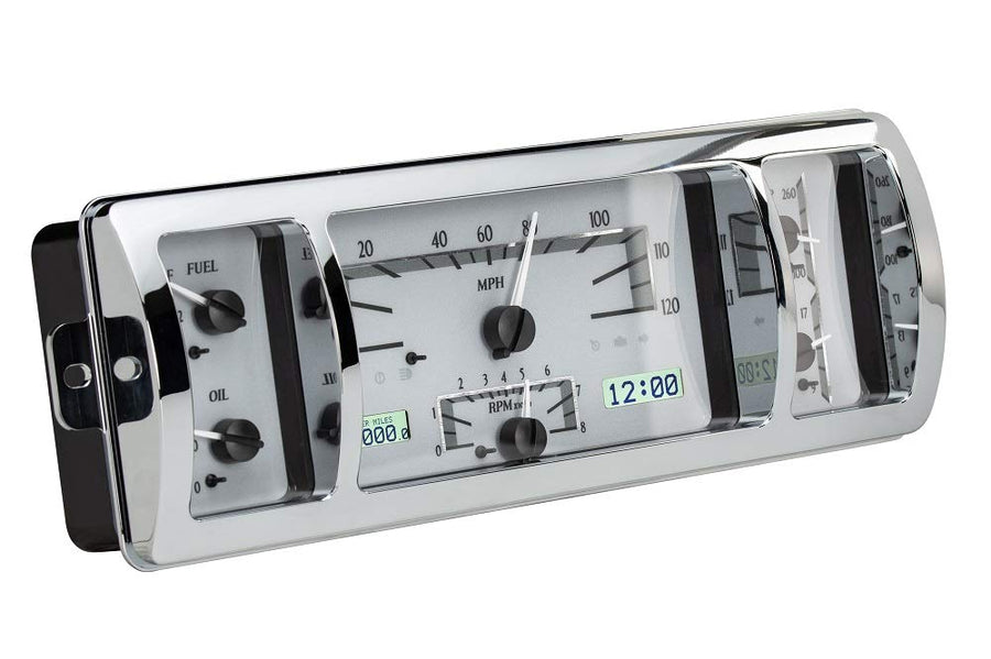 Dakota Digital VHX Analog Gauge Instrument System Compatible with 1940-46 Chevy Pickup Truck Silver Alloy White Backlighting