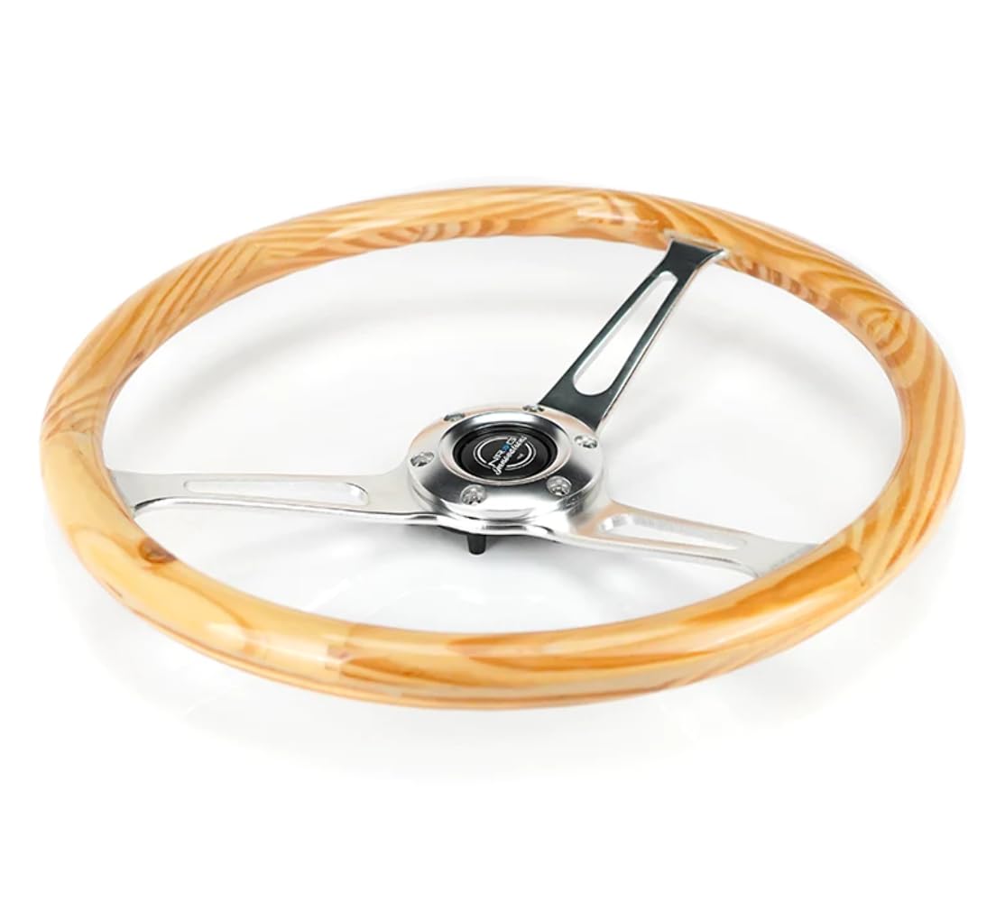 NRG Innovations Reinforced NRG-RST-380RG Classic Light Wood Grain Wheel, 380mm, 3 Spoke Center in Shinny chrome with Slits