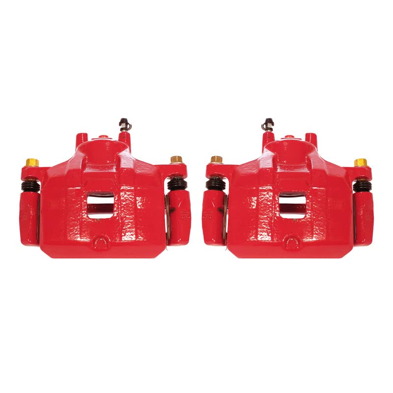 Power Stop S5032C Front Pair of High-Temp Red Powder Coated Calipers For Mitsubishi Lancer 2008-2017 [Model Specific]
