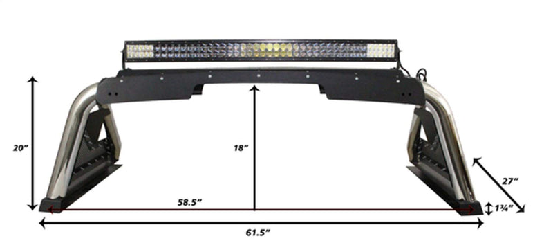 Sport Bar 2.0 Go Rhino w/Power Actuated Retractable Light Mount | Stainless Steel, Polished | 915600PS | Fits 2015-2022 Chevrolet Colorado & GMC Canyon; 2016-2023 Toyota Tacoma