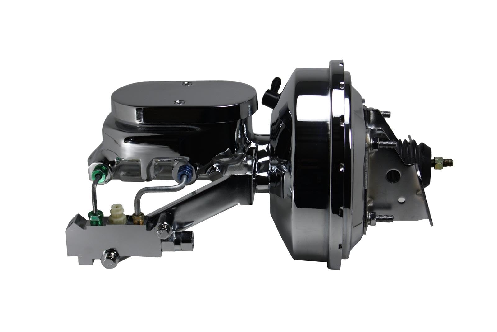 9 Inch LEED BRAKES Power Booster, 1-1/8 Inch Bore Flat Top Aluminum Master With Disc/Drum Proportioning Valve (Chrome)
