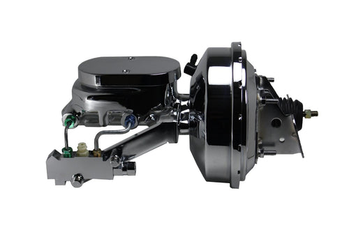 9 Inch LEED BRAKES Power Booster, 1-1/8 Inch Bore Flat Top Aluminum Master With Disc/Drum Proportioning Valve (Chrome)