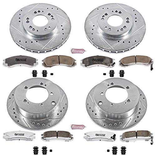 Power Stop K802-26 Z26 Carbon Fiber Brake Pads Front and Rear with Drilled & Slotted Brake Rotors Kit For Eagle Talon, Mitsubishi Eclipse, Mitsubishi Galant [Model Specific]