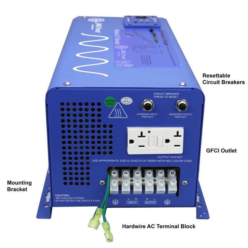 3000 Watt AIMS Power 12 VDC Pure Sine Inverter Charger 120 VAC Output 100A Charger 30A Transfer Switch PICOGLF30W12V120VR
