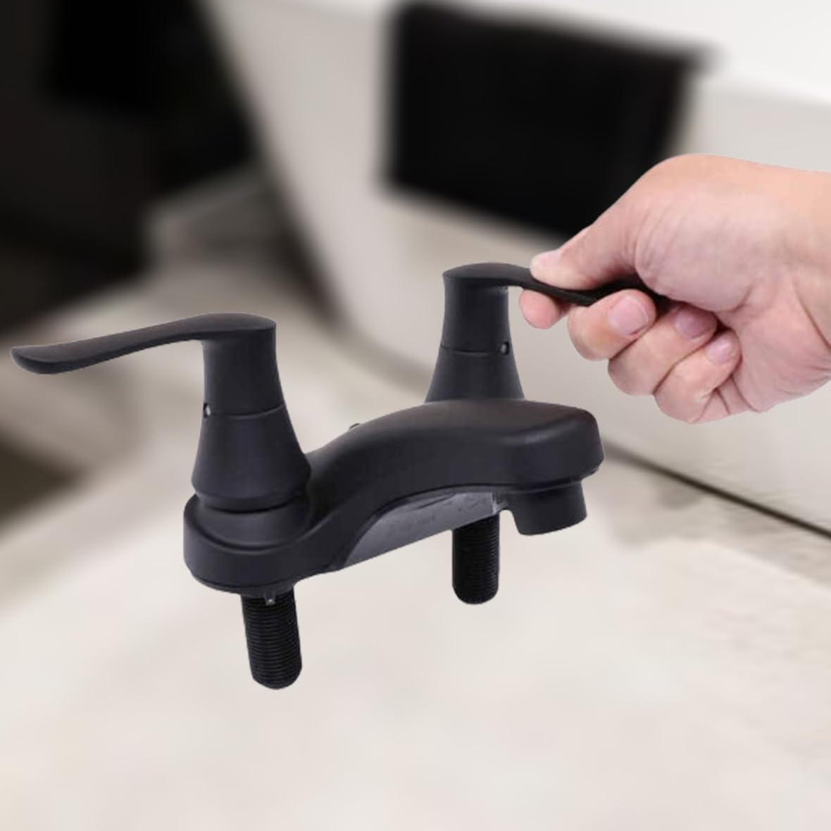 Matte Black Empire Faucets Bathroom Sink Faucet Kit - 4in Water Spout, Non-Metallic Dark Bath Fixtures for RV, Campers
