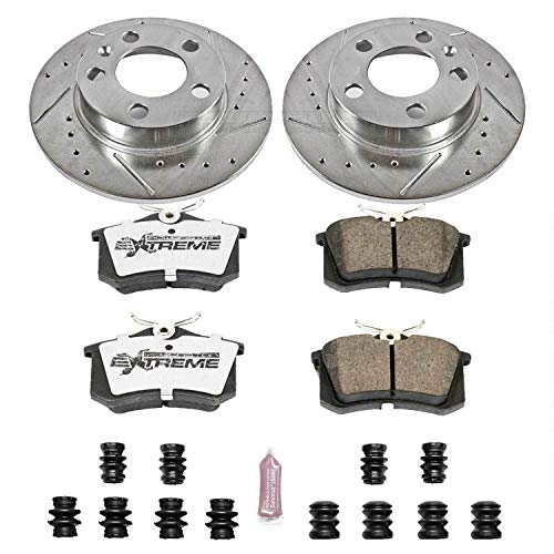 K848-26 Power Stop Rear Z26 Carbon Fiber Brake Pads with Drilled & Slotted Brake Rotors Kit For Audi TT 2000-2006 [Model Specific]