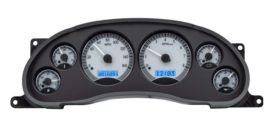 Dakota Digital VHX-94F-MUS-S-B Analog Dash Gauge System Compatible with 1994-2004 Ford Mustang Silver Alloy Style Blue Backlighting