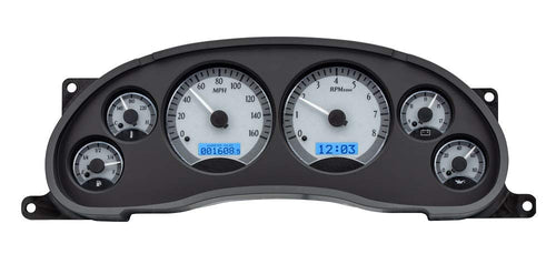 Dakota Digital VHX-94F-MUS-S-B Analog Dash Gauge System Compatible with 1994-2004 Ford Mustang Silver Alloy Style Blue Backlighting