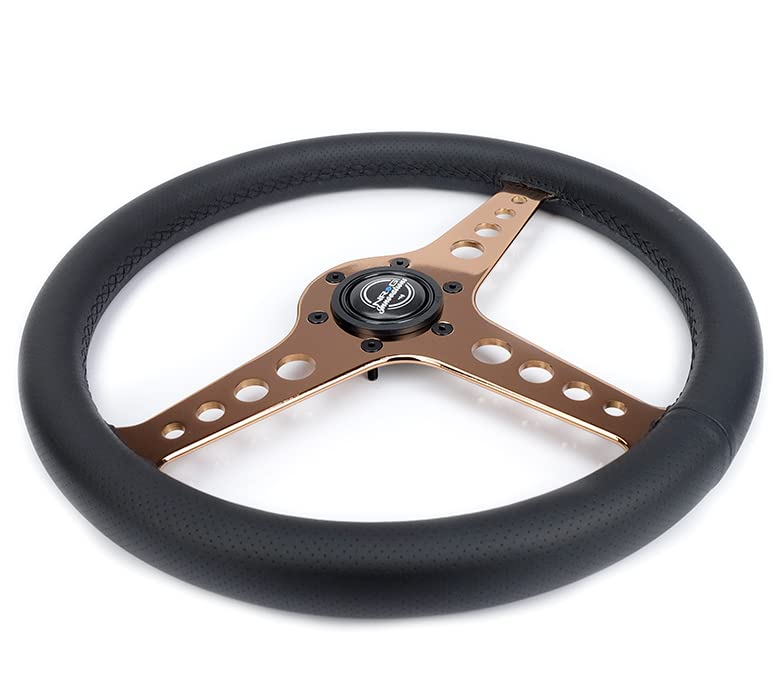 NRG Innovations Light Weight NRG-ST-034RG-PR Gaming Steering Wheel: Driftz- Made with Perforated Leather, Light Weight Composits and Rose Gold Spoke with Holes.