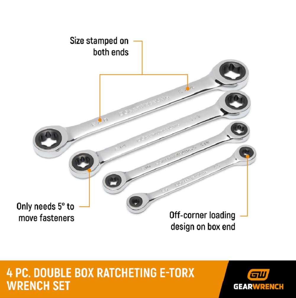4 Piece GEARWRENCH Double Box Ratcheting E-Torx Wrench Set| 9224D