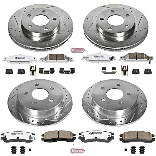 Power Stop K1552-26 Z26 Carbon Fiber Brake Pads Front and Rear with Drilled & Slotted Brake Rotors Kit For Oldsmobile Alero 1999-2004, Pontiac Grand Am 1999-2005 [Model Specific]