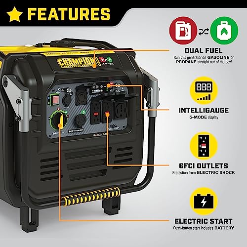 8500-Watt Champion Power Equipment Electric Start Dual Fuel Home Backup Portable Inverter Generator with Quiet Technology and CO Shield
