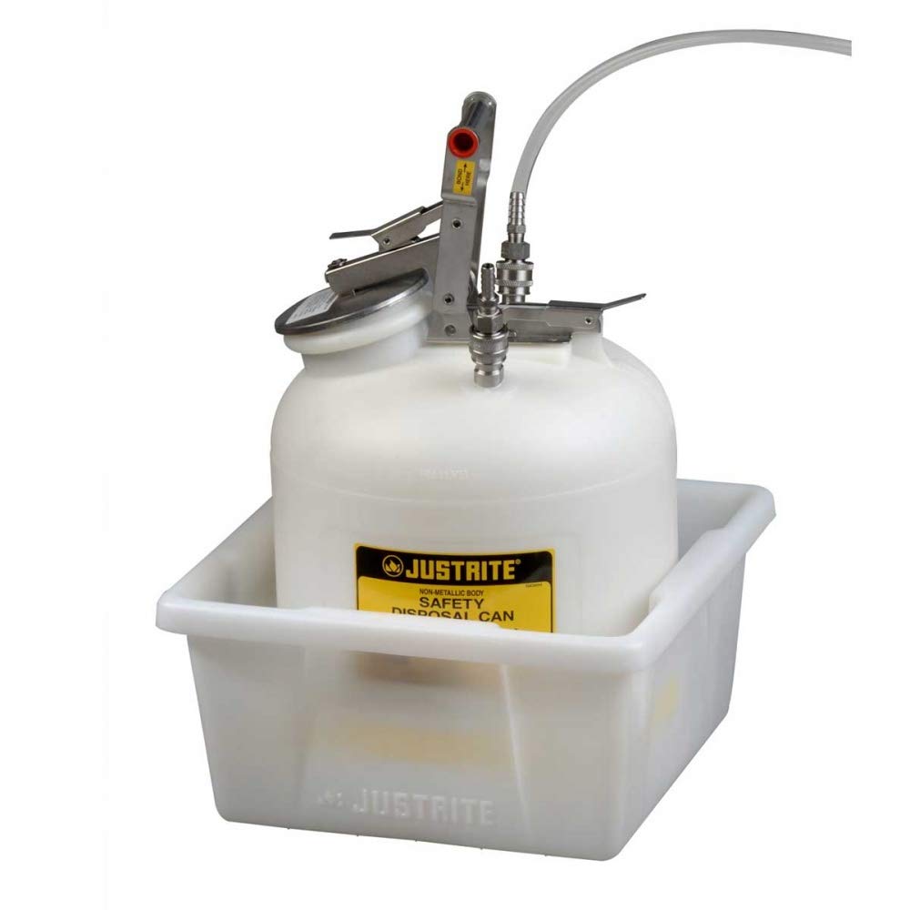 Polyethylene Justrite HPLC Can Spill Basin, 5 Gallon Capacity, 14-7/8" Width x 7-5/8" Height x 14-7/8" Depth, Translucent