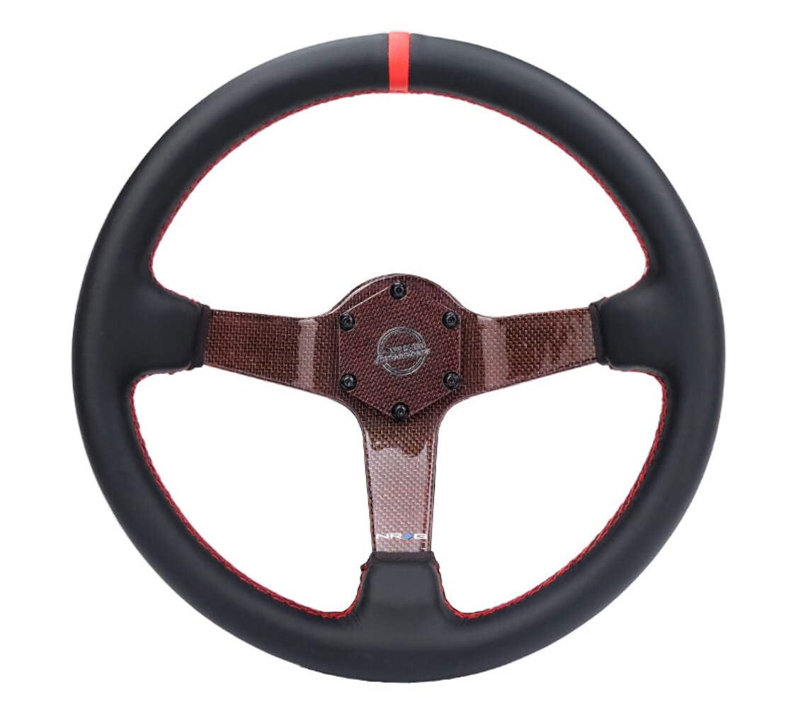 NRG Innovations Carbon Fiber Steering Wheel NRG-RST-036CF-RD 350mm Red Carbon Fiber, Red Stiching, Red Center Mark, Leather