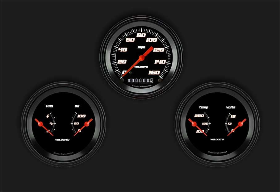Velocity Black Classic Instruments VS04BBLF 3 3/8" Speedometer / 2 Dual Gauges - GM