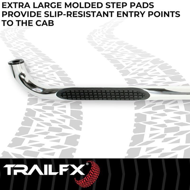 TrailFX Nerf Bars 2021-2025 Fits Ford Bronco Sport Polished 3 Inch Round Bent Stainless Steel with Step Pads Rocker Panel Mount Running Boards with Mounting Hardware TrailFX A0065S