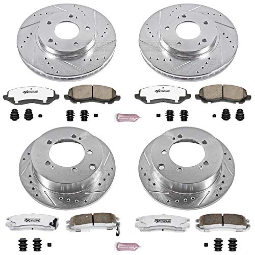 Power Stop K1683-26 Z26 Carbon Fiber Brake Pads Front and Rear with Drilled & Slotted Brake Rotors Kit For Chrysler Sebring, Dodge Stratus, Mitsubishi Eclipse, Mitsubishi Galant [Model Specific]