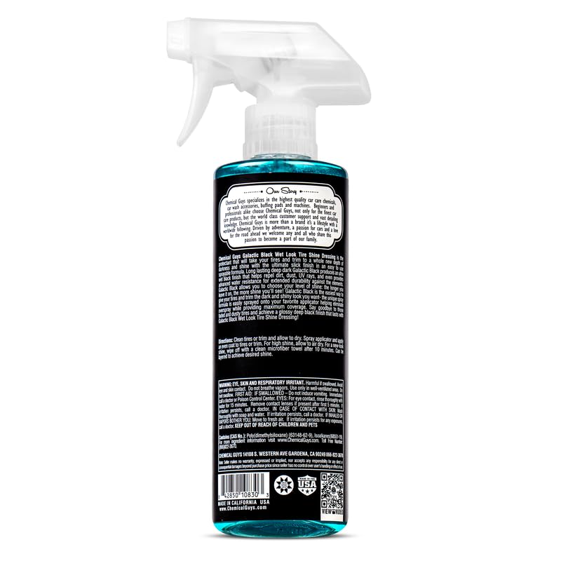 Chemical Guys Wet Look Galactic Black Tire Shine Dressing – High Gloss Spray for Tires, Trim and Rubber – Restores Deep Black Shine and Protection for Cars, Trucks, Motorcycles and RVs, 16 oz