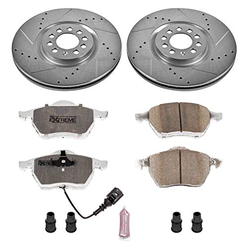 Power Stop K914-26 Z26 Carbon Fiber Brake Pads Front with Drilled & Slotted Brake Rotors Kit For Audi TT, Audi TT Quattro, VW Golf, VW Jetta [Model Specific]