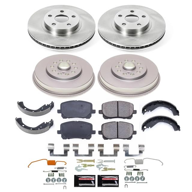 POWERSTOP Stock Replacement Front and Rear Brake Rotors and Drums with Brake Pads and Shoe Brake Kit For Pontiac Vibe 2003-2006 [Vehicle Specific]