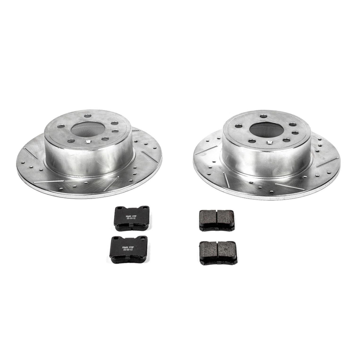 Rear Power Stop K831 Z23 Carbon Fiber Brake Pads with Drilled & Slotted Brake Rotors Kit For Saab 9-3, Saab 900, Saturn L, Saturn L300, Saturn, Saturn, Saturn, Saturn LW300 [Model Specific]