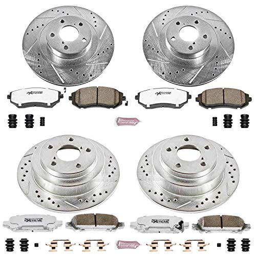 Power Stop K2377-26 Z26 Carbon Fiber Brake Pads Front and Rear with Drilled & Slotted Brake Rotors Kit For Subaru Forester 2003 [Model Specific]