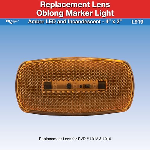 Replacement Lens RV Designer L919 for Amber LED and Incandescent Oblong Marker Light, DOT‑Compliant