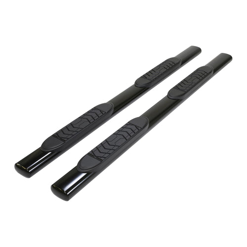 TrailFX Nerf Bars A7101T for Toyota Tundra Crew Max 2022-2025 Black Powder Coated Steel 5 Inch Oval Straight Side Steps with Step Pads and Bed Step Without End Caps Rocker Panel Mount