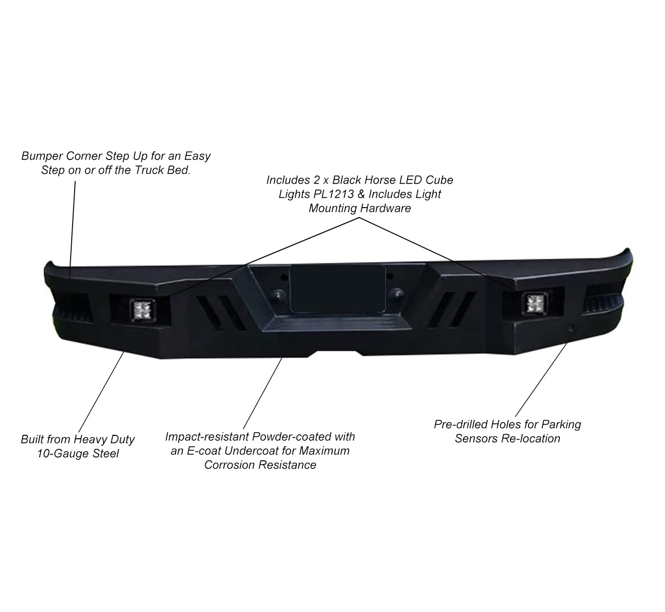 Black Horse Armour Rear Bumper Super Heavy Duty Matte Black Includes 1 set of 4in cube lights Compatible with 1999-2016 Ford F-250 Super Duty|1999-2016 Ford F-350 Super Duty-ARB-F209-KIT