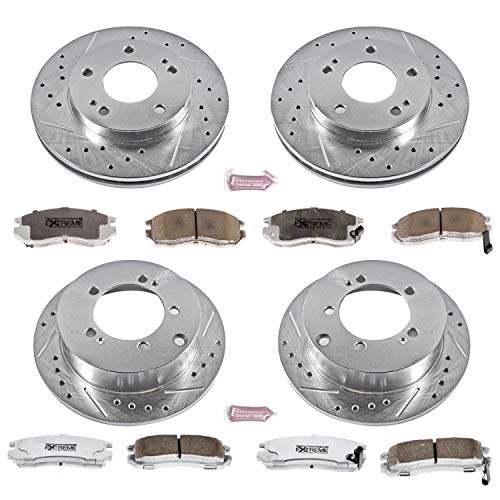 Power Stop K682-26 Z26 Carbon Fiber Brake Pads with Front and Rear Drilled & Slotted Brake Rotors Kit