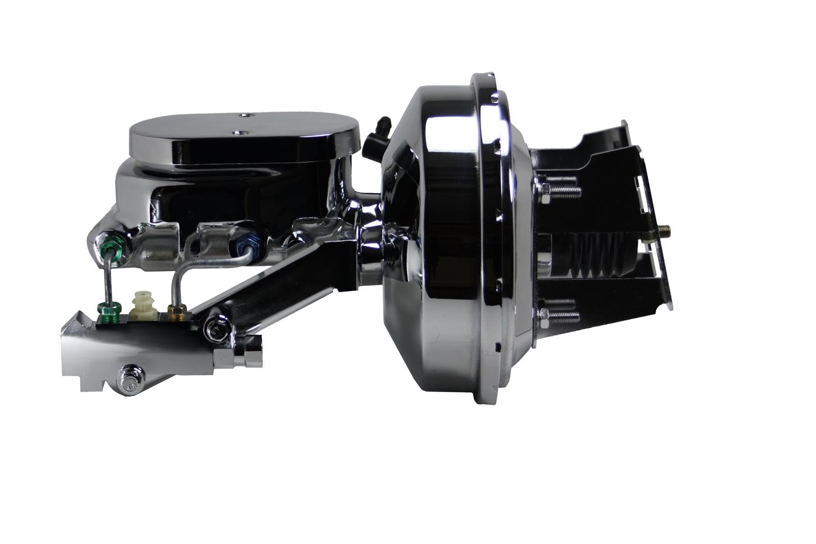 9 Inch LEED BRAKES Power Booster, 1-1/8 Inch Bore Flat Top Master, Side Mount Valve. Disc/Drum (Chrome)