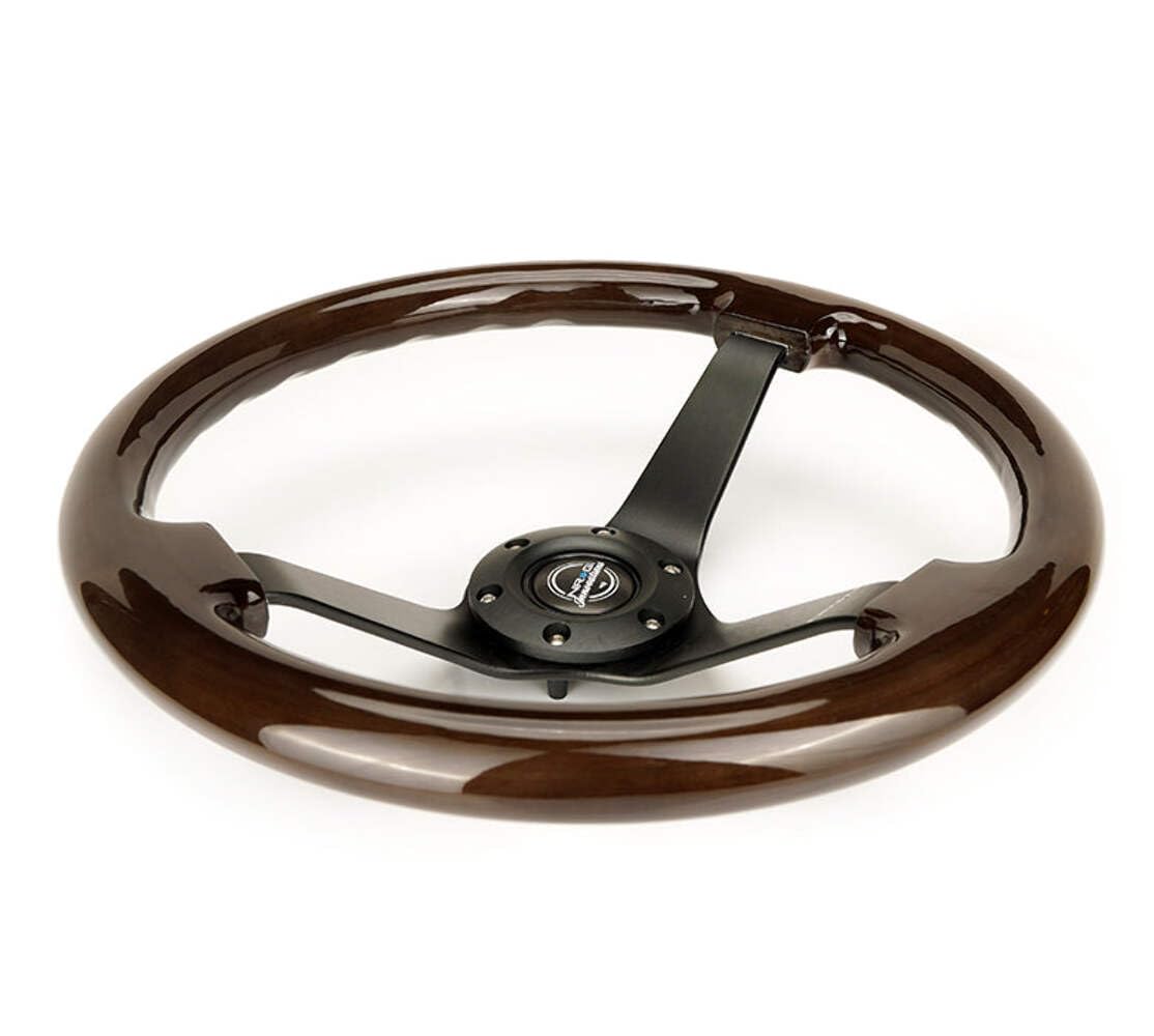 NRG Innovations Reinforced NRG-RST-036BK-BKW Classic Dark Wood Grain Steering Wheel (3" Deep), 350mm, 3 Solid Spoke Center in Black