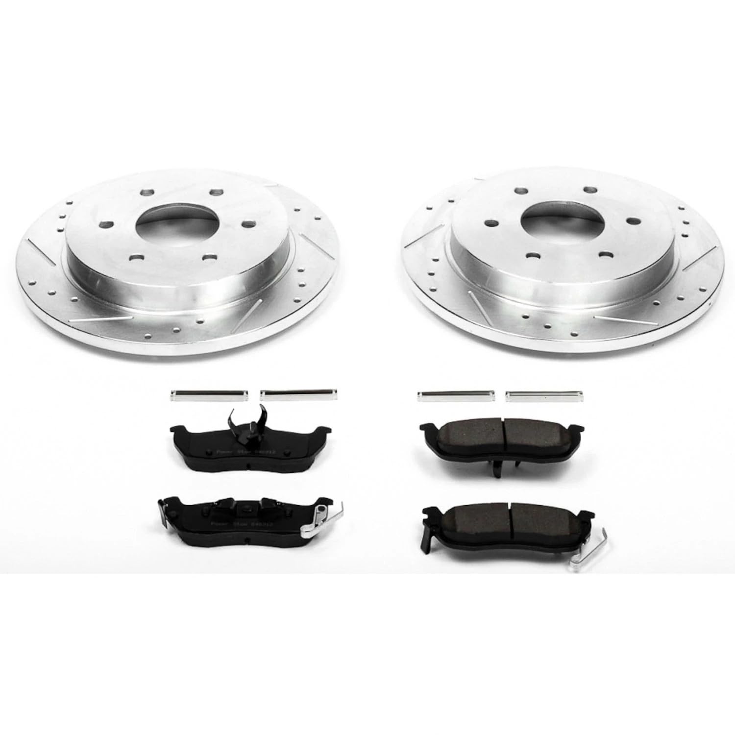 Power Stop K2445 Rear Brake Pads Z23 Carbon Fiber with Drilled & Slotted Brake Rotors Kit For INFINITI QX56, Nissan Armada, Nissan Pathfinder Arm, Nissan TITAN [Model Specific]