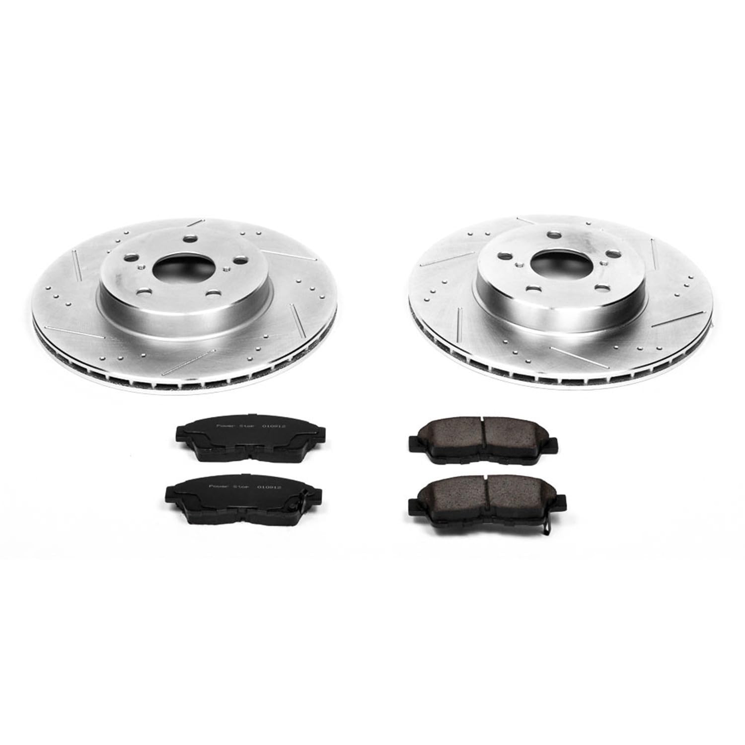 Power Stop K3163 Z23 Carbon Fiber Brake Pads Front with Drilled & Slotted Brake Rotors Kit For Toyota RAV4 1996-2003 [Model Specific]
