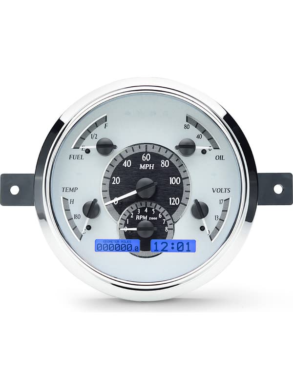 Dakota Digital VHX-49F-S-B Analog Dash Gauge System Compatible with 1949 50 Ford Car, Silver Alloy Style, Blue Backlighting