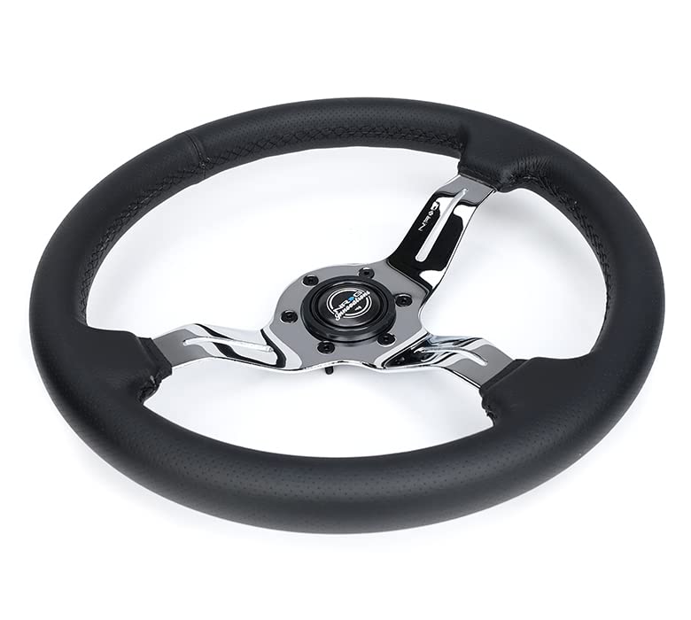 NRG Innovations Steering Wheel - NRG-ST-010CH-PR Light Weight Gaming Wheel: Splitz- Made with Perforated Leather, Light Weight Composits and Chrome Spoke with Slits